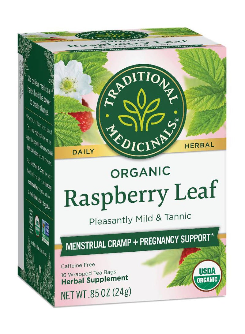 Traditional Medicinals Organic Raspberry Leaf, Ideal for Menstrual Cramp and Pregnancy Support, Caffeine Free, 16 Tea Bags - Image 1